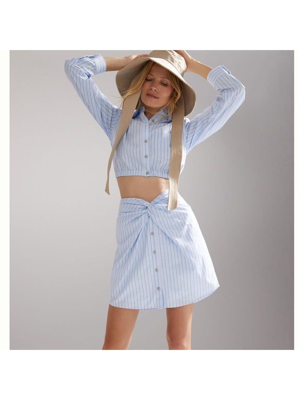 NEW Maeve Anthropologie Two Piece Shirt and Skirt Set Blue White Stripe Size 12